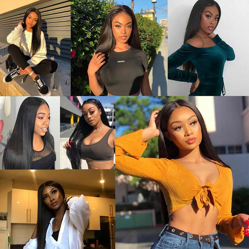 3 Bundles With Closure Middle Part Natural Color Virgin Human Hair Extension